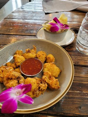 Fried Cauliflower with a side of Cabbage at 14 Parishes on Oak in New Orleans