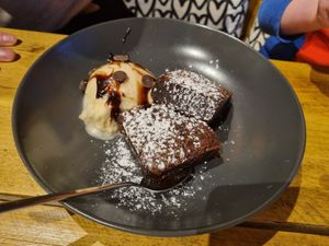 Brownies with ice cream at VK Plant Based Diner in Waterlooville