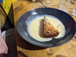 Pear and ginger crumble at VK Plant Based Diner in Waterlooville