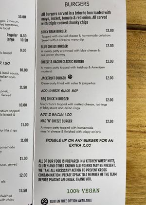 Standard menu - Burgers at VK Plant Based Diner in Waterlooville