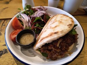 Pulled 'pork' ... actually mushrooms - amazing and very filling. at VK Plant Based Diner in Waterlooville