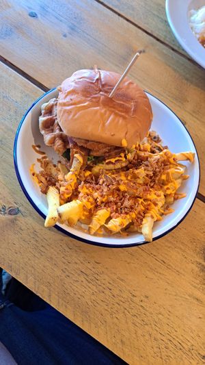 Biscoff Burger with Dirty Loaded Fries at VK Plant Based Diner in Waterlooville