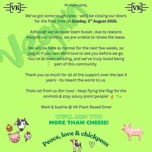 Sad to see yet another place closing :-( at VK Plant Based Diner in Waterlooville