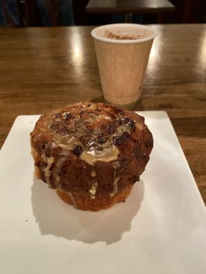 Pecan roll and pumpkin spice chai at Flying Apron Bakery - Fremont Ave in Seattle