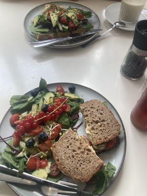 Hummus Avocado Sandwich and Falafel Waffle   at Cafè 66 in Stralsund