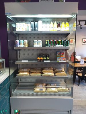 Sandwich and cold drink selection at Divine Coffee House in Nottingham