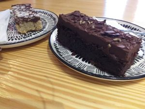 Sir choc-a-lot and coconut and chocolate flapjack at Divine Coffee House in Nottingham