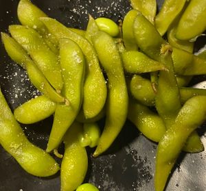 Boiled edamame with salt  at Yokoso in Pordenone