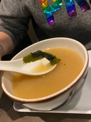 Miso soup with seaweed, tofu and spring onions  at MAD - Kirei - T4 in Madrid
