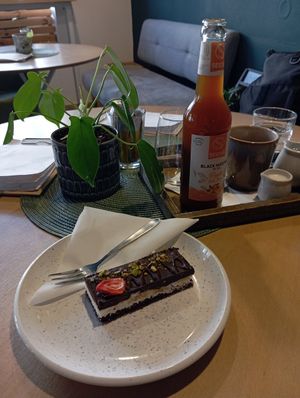 Bounty raw desert and black matcha at Black Coffee in Olomouc