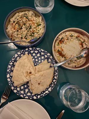 Babaganoush and hummus at Strawberry Moon in Miami Beach