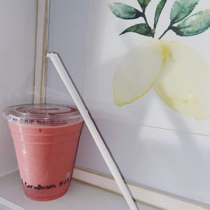 Strawberry banana smoothie  at The Squeeze Juice Bar and Vegan Eatery in Vicksburg