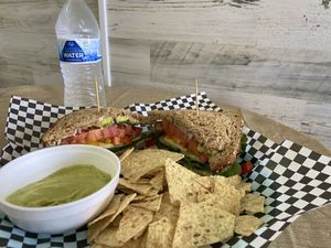 Veggie sandwich and guacamole  at The Squeeze Juice Bar and Vegan Eatery in Vicksburg