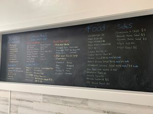 Wall menu at The Squeeze Juice Bar and Vegan Eatery in Vicksburg