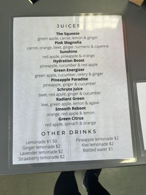 Juice selections   at The Squeeze Juice Bar and Vegan Eatery in Vicksburg