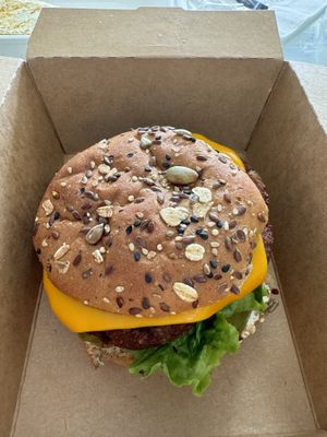 I thinks they called it the Vicksburger - I called it delicious !  at The Squeeze Juice Bar and Vegan Eatery in Vicksburg