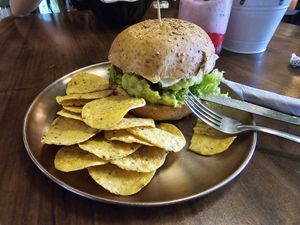 Vegan burger at Fit Choices in Cartagena
