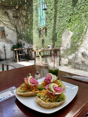 Vegan salbutes   at Restaurante Los Arcos in Izamal