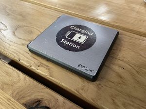 Wireless charging spots on the tables   at Natoo in Frankfurt