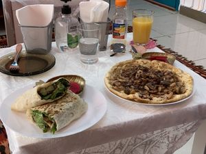 Palestinian wrap & mushroom msakhan  at Vegan Spectrum مطبخ الطيف النباتي in Amman