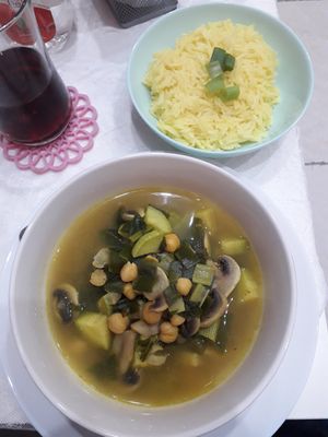 Green stew with rice at Vegan Spectrum مطبخ الطيف النباتي in Amman