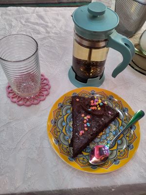 Afternoon tea and peanutbutter brownie 😋👌 at Vegan Spectrum مطبخ الطيف النباتي in Amman