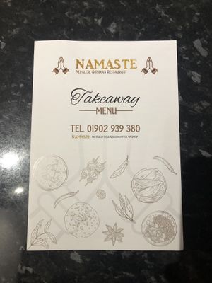 Menu Front at Namaste in Wolverhampton