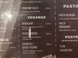 Vegan empanadas menu at La Casa de la Empanada in Antigua