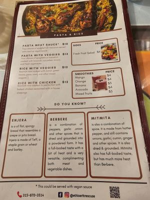 A few other vegan options and smoothies at ETHIOERITREA RESTAURANT in Syracuse