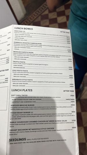 Menu as of April 2023  at Seed Cafe in Colombo