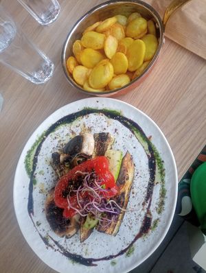 Yummy grilled vegetables with the best fries I have ever had 😋 at The Rabbit Hole in Sibiu
