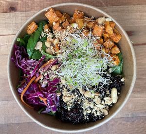 Thai peanut power bowl  at Grassroots in Port Alberni