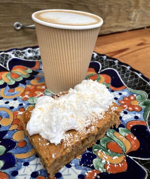 Vegan carrot cake & oat milk latte   at Grassroots in Port Alberni