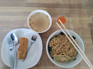 MIsua, plus lumpia (Sorry, I started eating before the photo, so it doesn't look as nice as when served) at Love Life in Semarang