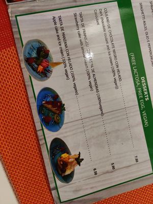 Carta postres at Pizzeria Sa Cova in Mallorca