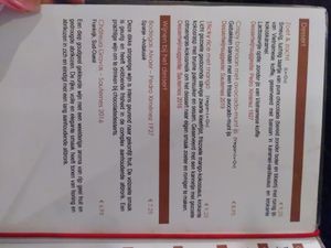 Dessert menu at Jasmijn en Ik in Utrecht