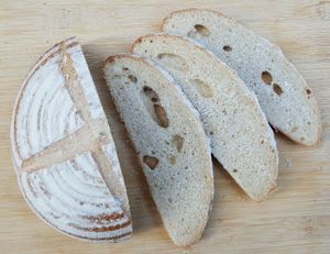 Loaf of whole-grain sourdough at Najung Bakery in Seongnam
