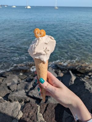 Banana ice cream cone at Agrigelateria in Lanzarote