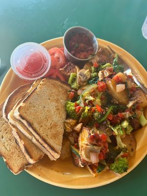 Sunshine Day Dream with sourdough toast and a side of salsa. at Grateful Bread Bakery in Pacific City