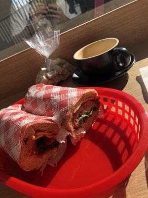 Rueben Sub, Chicken Parm Sub, Flatwhite and a Bag of Milk Bottles 👌  at Sanga in Sydney