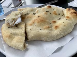 Focaccia bread served w hummus  at Artcaffé in Nairobi