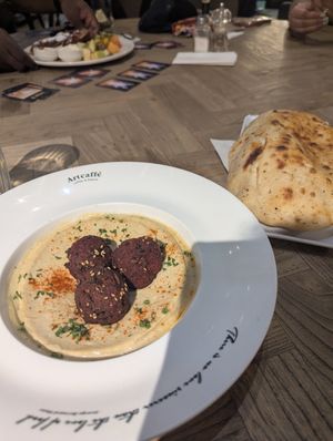 Focaccia and hummus with beetroot falafel at Artcaffé in Nairobi