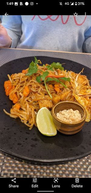 Vegan pad thai at Giggling Squid in Harpenden