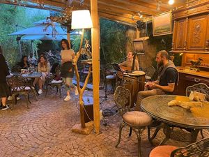 Artistic winter garden  at DaOrganic restaurant in Sofia