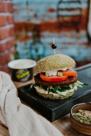 The Garlic Falafel Burger (100% vegan) at The Fresh Factory in Nijmegen