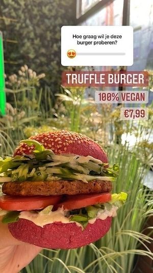 This is the amazinf 100% vegan truffle burger at The Fresh Factory in Nijmegen
