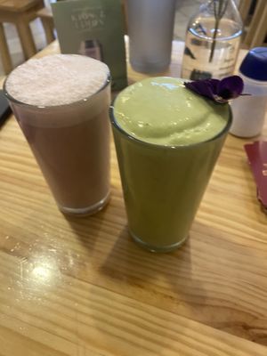 Vegan avo smoothie and strawberry juice  at Avocado in Cusco