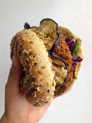 Falafel bagel at Yam in Aguascalientes