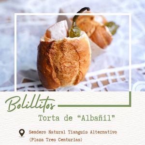 Bolillos chicos estilo torta de albañil, con crema, jamón y chile. (Solo disponibles en el tianguis sendero natural ubicado en plaza tres centurias)  at Yam in Aguascalientes