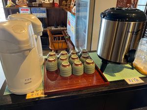complementary soba tea, water (self-serve) at Shikinosato  in Ninohe